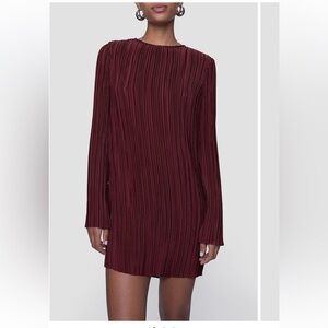 NWT Rebecca Minkoff Iris Pleated Long Sleeve Dress in Burgundy